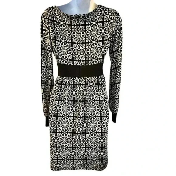 London Times dress women's size 4 knee length black and white print - Picture 5 of 13